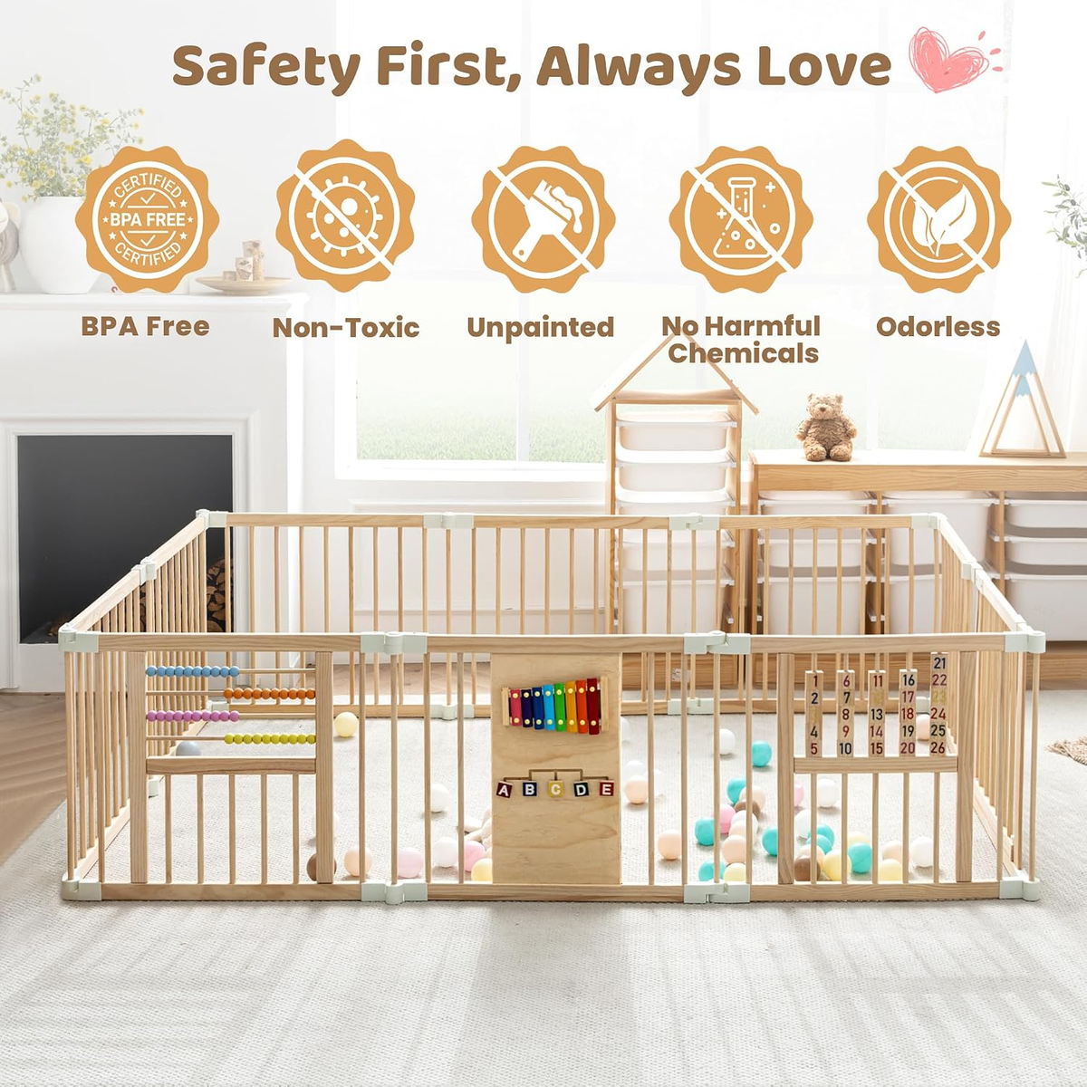 Wooden Baby Playpen with Learning Toys