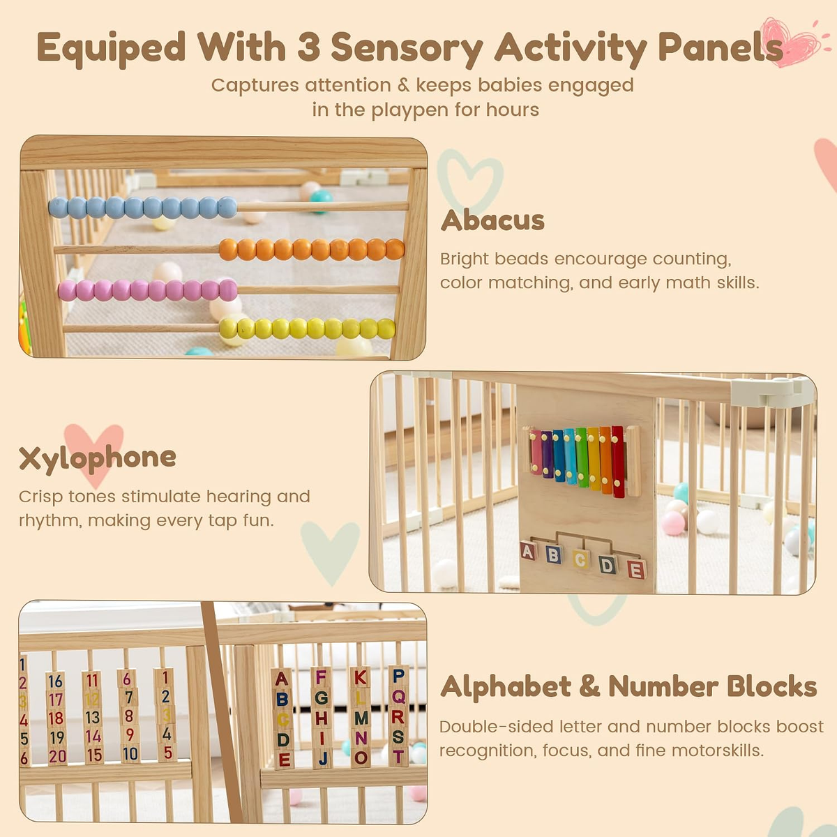 Wooden Baby Playpen with Learning Toys